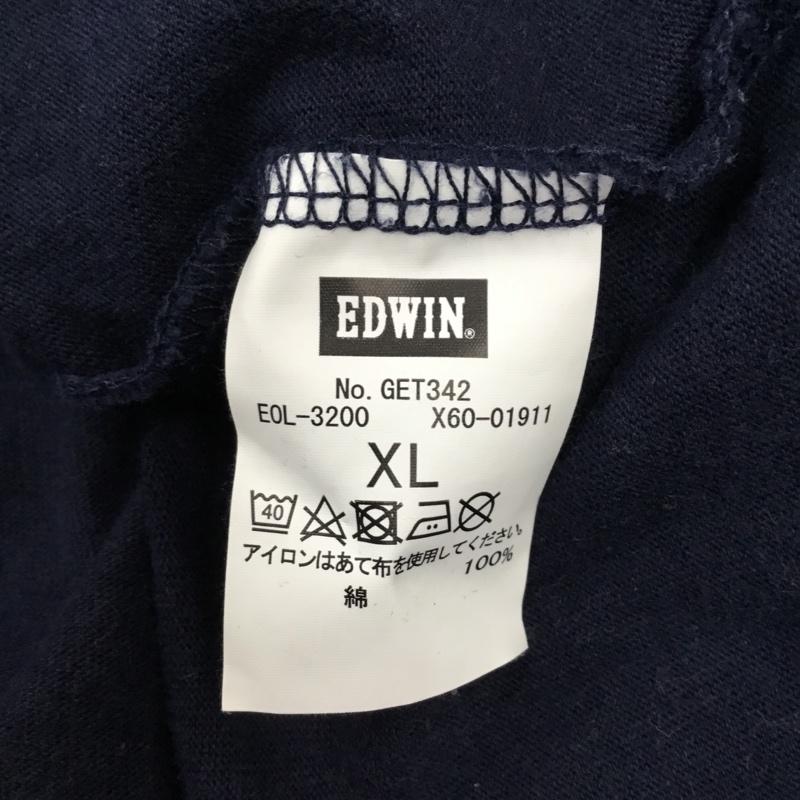 エドウィン EDWIN Tシャツ 半袖 クルーネック 胸ポケット XL ロゴ、文字 紺 / ネイビー /  メンズ USED 古着 中古 10115537