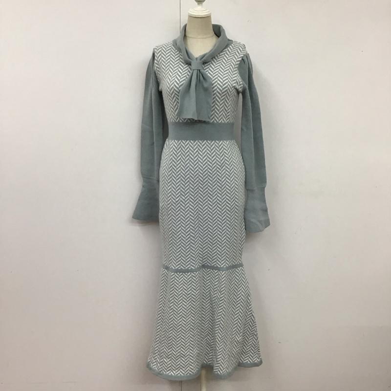 ダズリン dazzlin ワンピース ロングスカート 022260303201-01 ヘリンボーンタイパステルニットワンピース FREE  白 / ホワイト / X 水色 / ライトブルー /  レディース USED 古着 中古 10120771