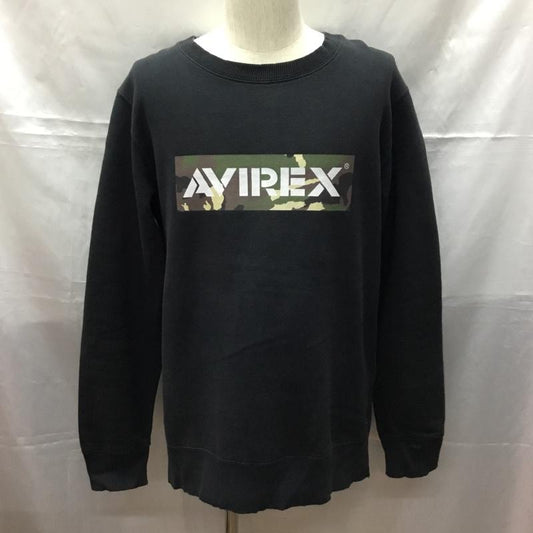 アヴィレックス AVIREX トレーナー 長袖 長袖トレーナー スウェット クルーネック リブスウェットカットソー XL ロゴ、文字 黒 / ブラック /  メンズ USED 古着 中古 10108452