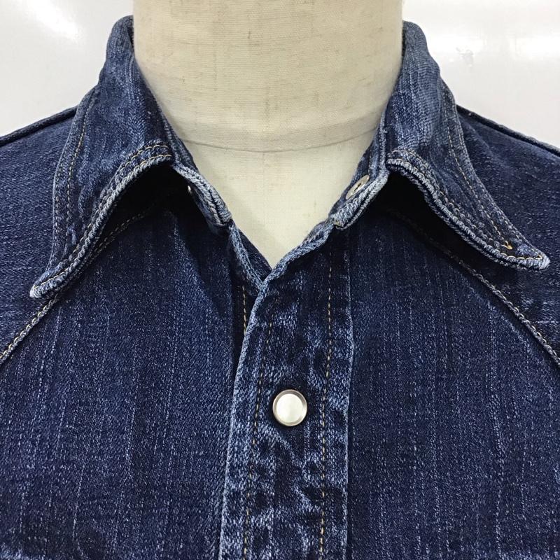 フラットヘッド The Flat Head シャツ、ブラウス 半袖 半袖シャツ デニムシャツ カジュアルシャツ 40 ロゴ、文字 インディゴ / インディゴ /  メンズ USED 古着 中古 10114188