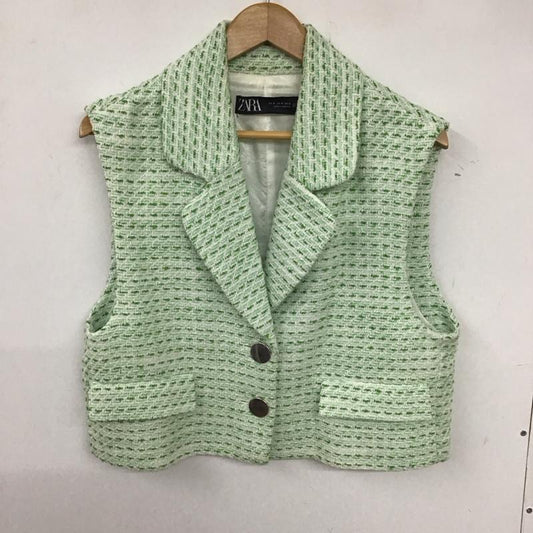 ザラ ZARA ベスト ベスト ベスト ノースリーブカットソー 前ボタン M 総柄 白 / ホワイト / X 緑 / グリーン /  レディース USED 古着 中古 10136751