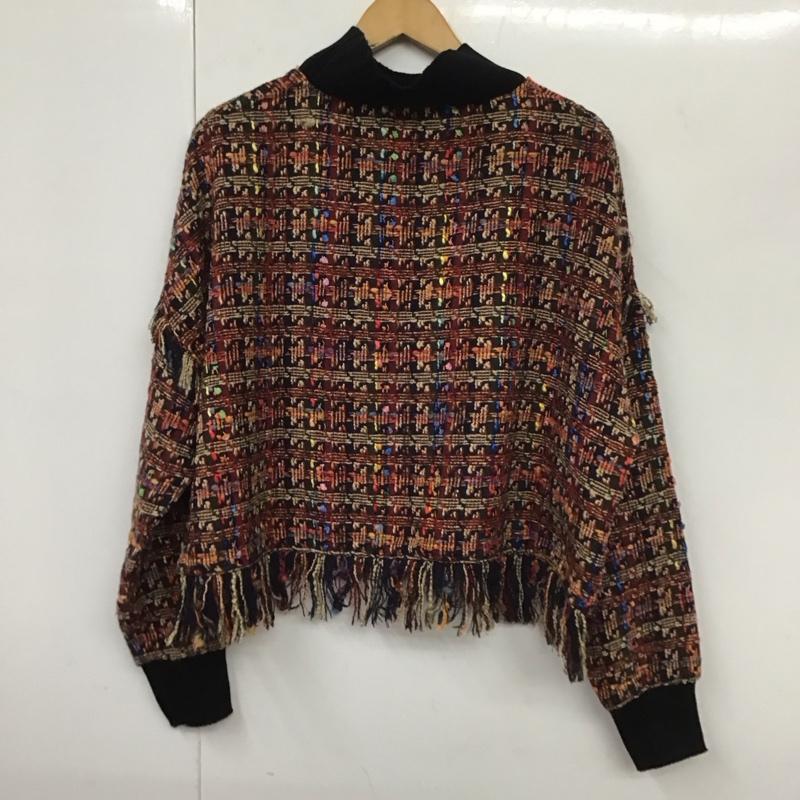ザラ ZARA ニット、セーター 長袖 4886 264 330 フリンジ ツイード スタンドネック L チェック マルチカラー / マルチカラー /  レディース USED 古着 中古 10131313