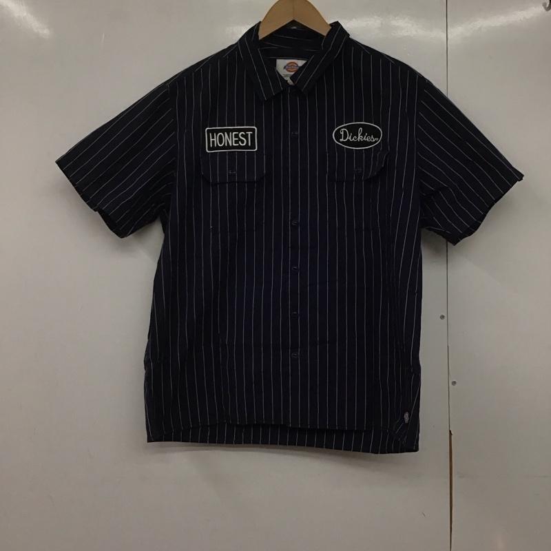 ディッキーズ Dickies シャツ、ブラウス 半袖 半袖シャツ ストライプシャツ カラーシャツ XL ストライプ 紺 / ネイビー /  メンズ USED 古着 中古 10143390