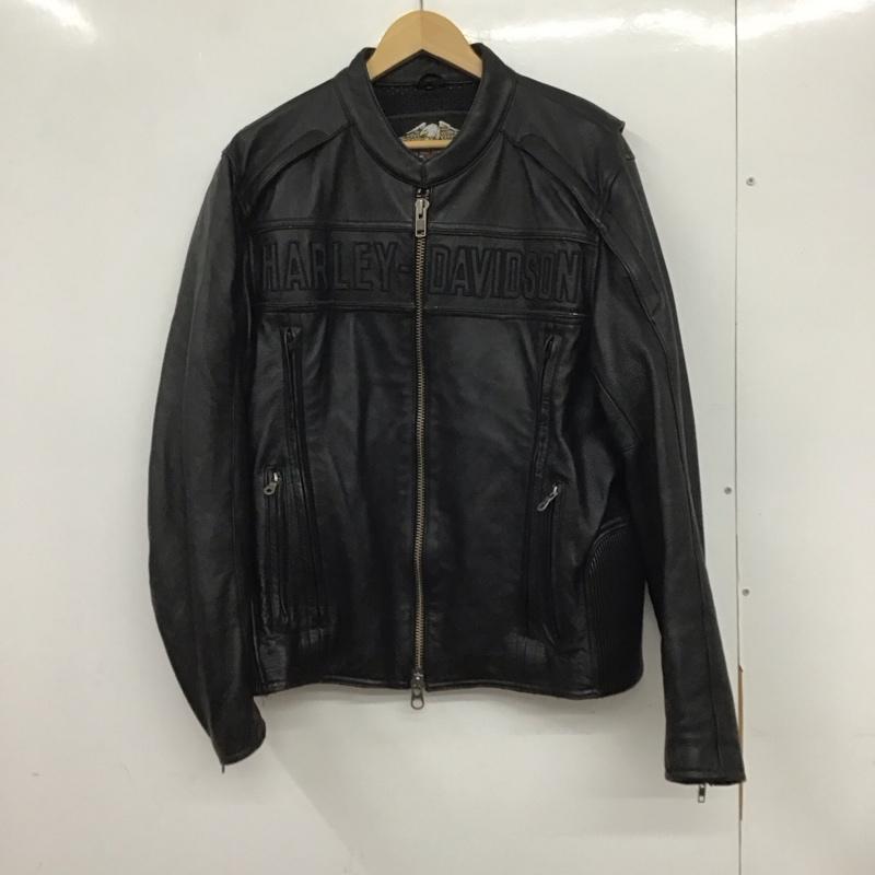 ハーレーダビッドソン Harley-Davidson ジャケット、上着 レザージャケット シングルライダースジャケット L ロゴ、文字 黒 / ブラック /  メンズ USED 古着 中古 10133569