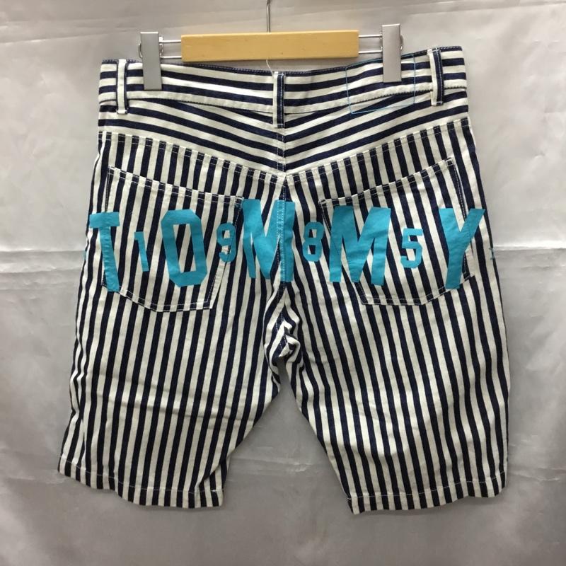 トミー TOMMY パンツ ショートパンツ M ロゴ、文字 X ストライプ 白 / ホワイト / X 青 / ブルー /  メンズ USED 古着 中古 10108740
