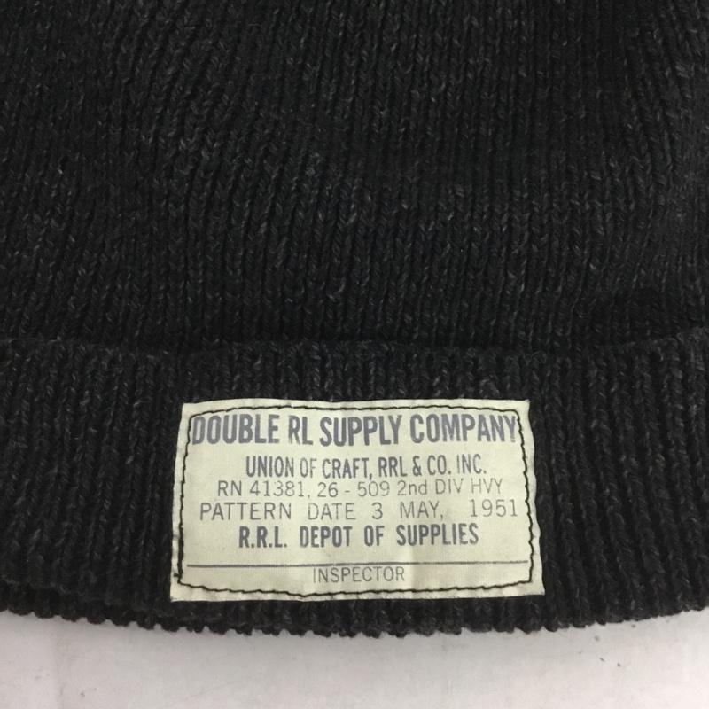ダブルアールエル ラルフローレン RRL RALPH LAUREN 帽子 ニット帽 コットン リブニット ロゴラベル ロゴ、文字 黒 / ブラック /  メンズ USED 古着 中古 10140609