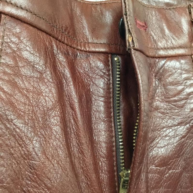 古着 USED パンツ デニム、ジーンズ duetrio 古着 レザーパンツ ワイドパンツ S 無地 茶 / ブラウン /  メンズ USED 古着 中古 10120671