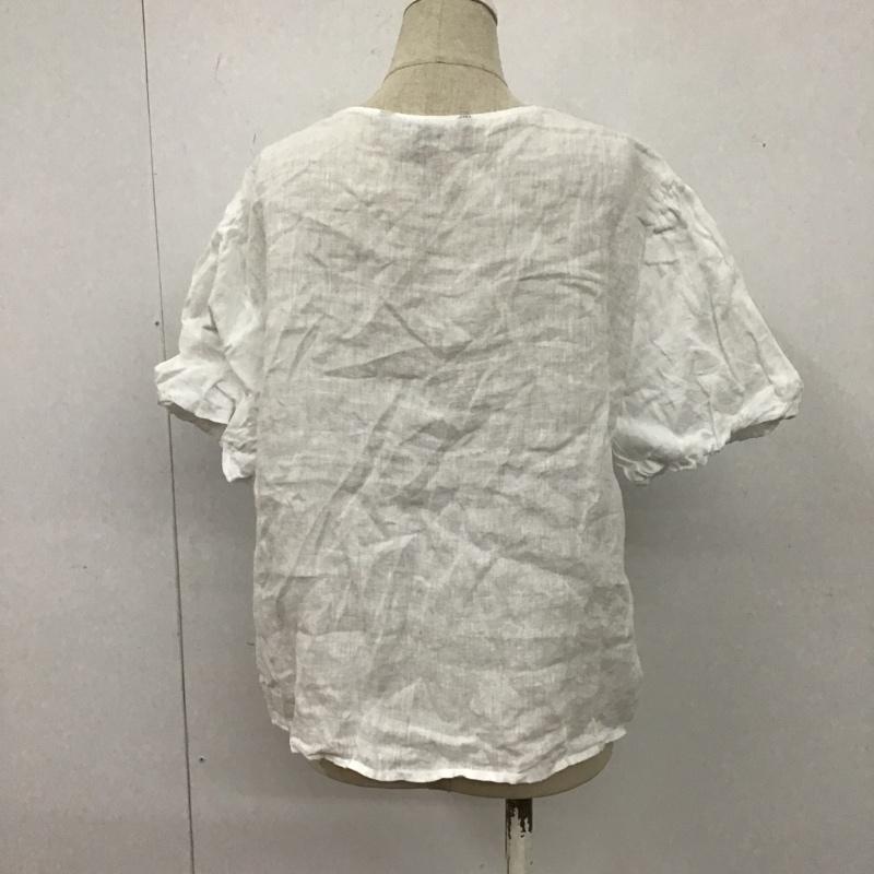 ザラ ZARA カットソー 半袖 麻 リネン Vネック ブラウス L 無地 白 / ホワイト /  レディース USED 古着 中古 10107167