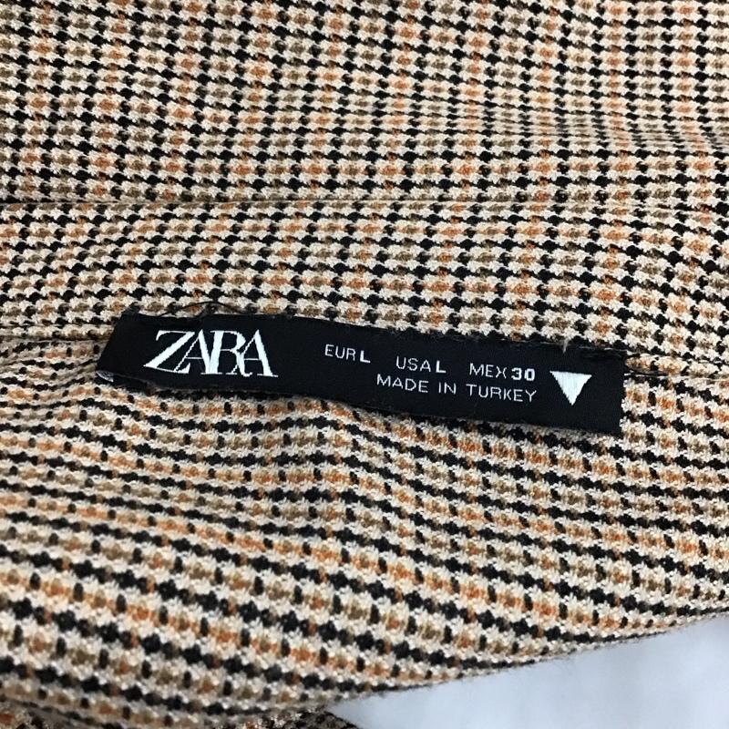 ザラ ZARA カットソー 長袖 3067 487 121 クロップドチェックシャツ L チェック 茶 / ブラウン / X 黒 / ブラック / X 橙 / オレンジ /  レディース USED 古着 中古 10116713