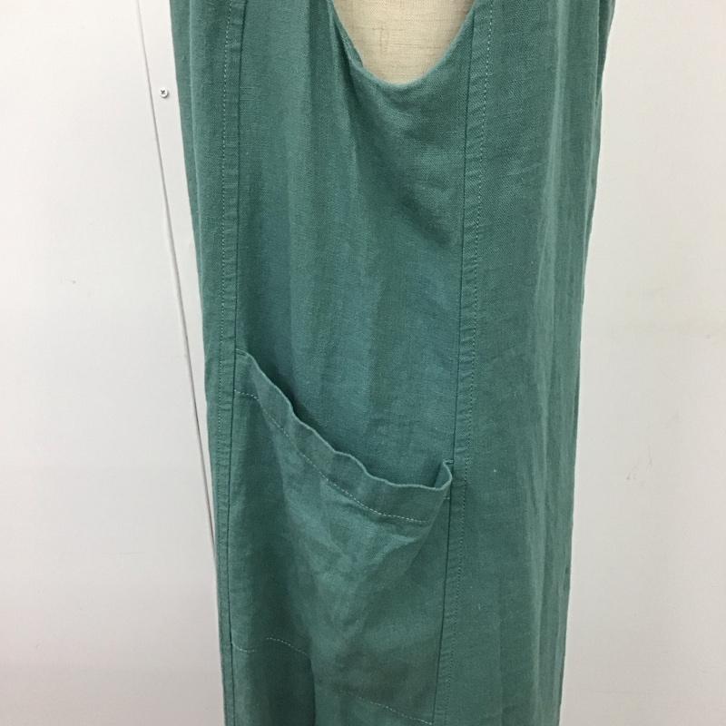 グリーンレーベルリラクシング green label relaxing ワンピース ロングスカート 3626-199-2801 ブリーズリネンワンピース ポケット付き Vネック 無地 緑 / グリーン /  レディース USED 古着 中古 10115510