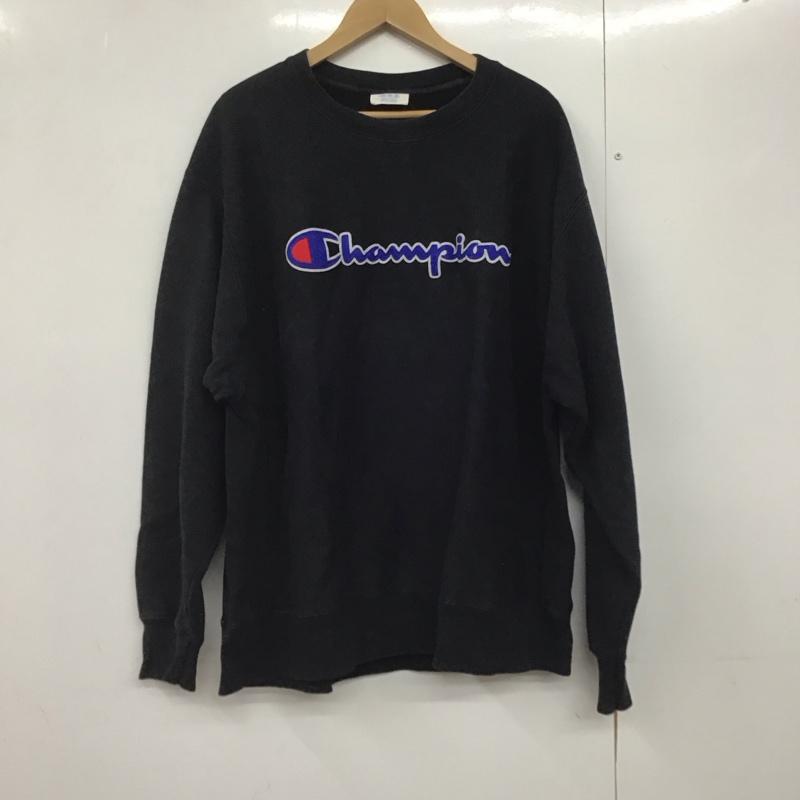チャンピオン Champion トレーナー 長袖 長袖トレーナー スウェット クルーネック プルオーバー XL ロゴ、文字 黒 / ブラック /  メンズ USED 古着 中古 10142436