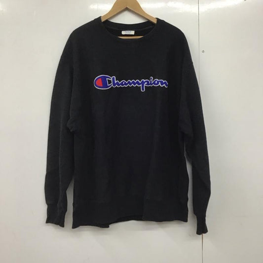 チャンピオン Champion トレーナー 長袖 長袖トレーナー スウェット クルーネック プルオーバー XL ロゴ、文字 黒 / ブラック /  メンズ USED 古着 中古 10142436