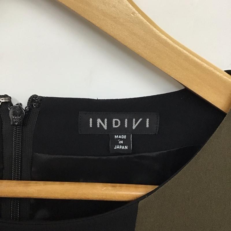 インディヴィ INDIVI ワンピース ひざ丈スカート 127-53030 バイカラー 無地 黒 / ブラック / X カーキ / カーキ /  レディース USED 古着 中古 10119365