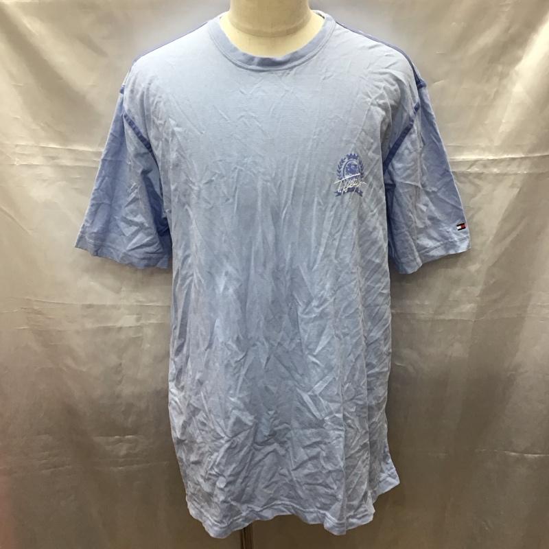 トミーヒルフィガー TOMMY HILFIGER Tシャツ 半袖 半袖カットソー プリントTシャツ クルーネックカットソー XL ロゴ、文字 水色 / ライトブルー /  メンズ USED 古着 中古 10113883
