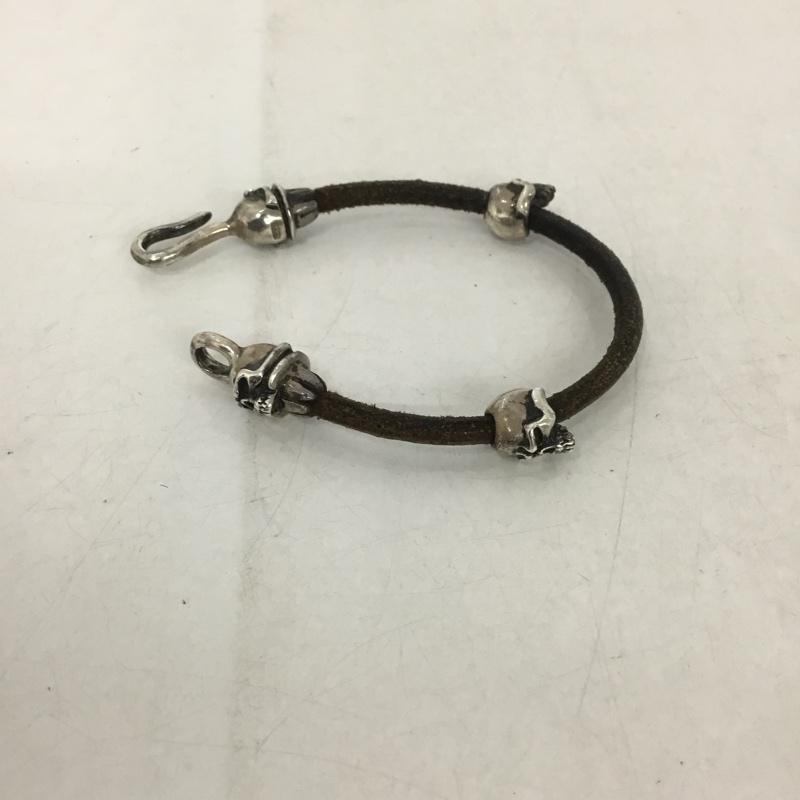 古着 USED アクセサリー ブレスレット、バングル THIRTEEN DESIGNS スカル ドクロ レザー スカル 銀 / シルバー / X 茶 / ブラウン /  メンズ USED 古着 中古 10139984