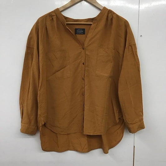 グリーンレーベルリラクシング green label relaxing シャツ、ブラウス 七分袖 3611-105-1183 CB ダブルポケット ルーズVスキッパーブラウス 無地 茶 / ブラウン /  レディース USED 古着 中古 10140703