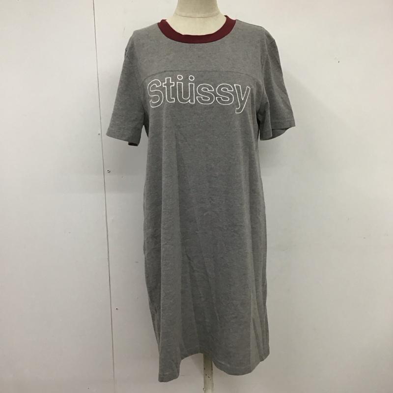 ステューシー STUSSY ワンピース ひざ丈スカート 半袖ワンピース クルーネックワンピース タイトワンピース S ロゴ、文字 灰 / グレー /  レディース USED 古着 中古 10119471