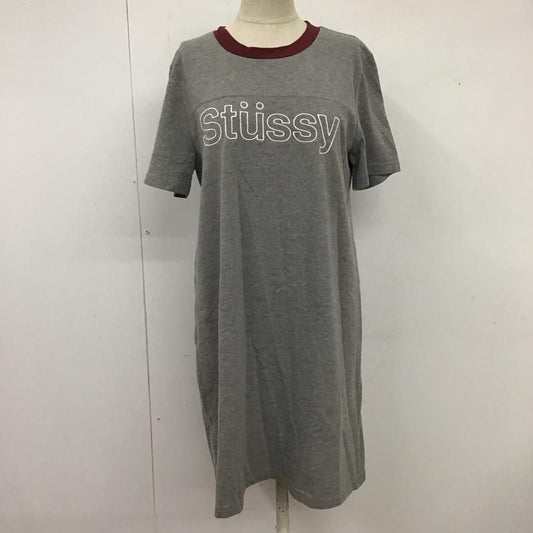 ステューシー STUSSY ワンピース ひざ丈スカート 半袖ワンピース クルーネックワンピース タイトワンピース S ロゴ、文字 灰 / グレー /  レディース USED 古着 中古 10119471