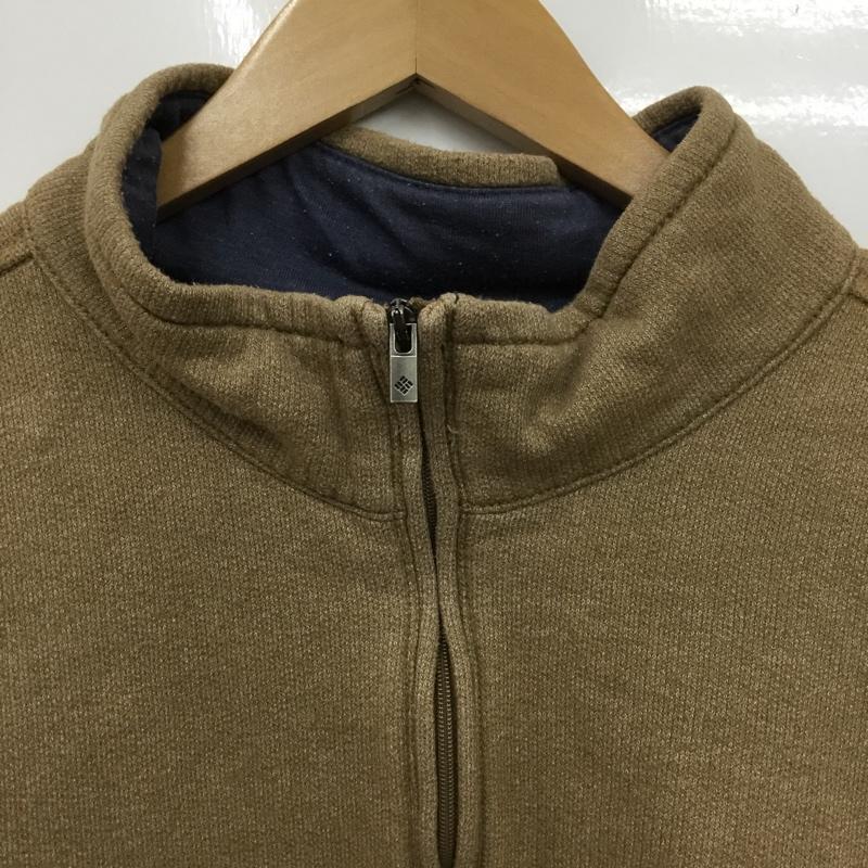 コロンビア Columbia トレーナー 長袖 ハーフジップ 裏起毛 XL ロゴ、文字 茶 / ブラウン /  メンズ USED 古着 中古 10150806