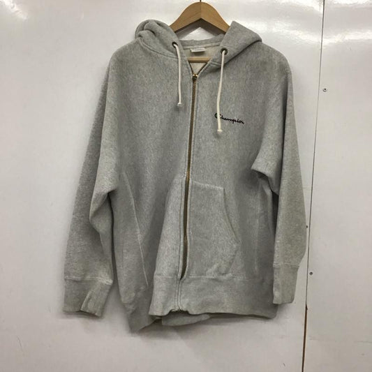 チャンピオン Champion パーカー 長袖 ジップアップパーカー 長袖パーカー カジュアルジャケット XL ロゴ、文字 灰 / グレー /  メンズ USED 古着 中古 10145497