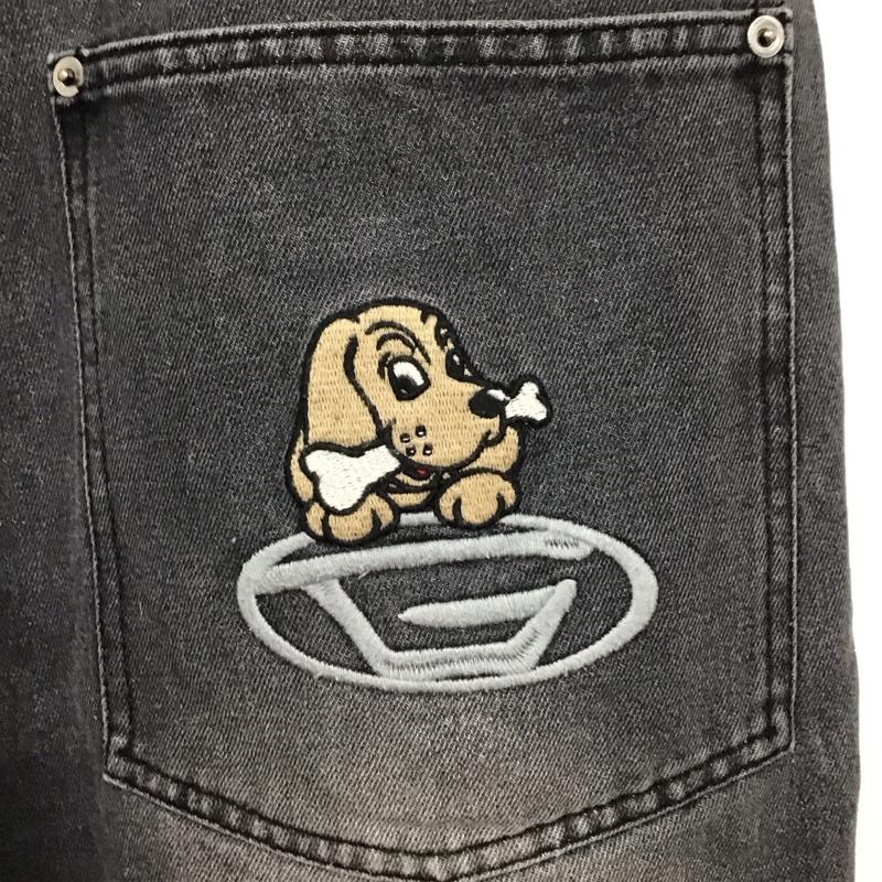 ガルフィー GALFY パンツ デニム、ジーンズ デニムパンツ ストレートパンツ ワイドパンツ ダメージ加工パンツ ロゴ、文字 黒 / ブラック /  メンズ USED 古着 中古 10119276