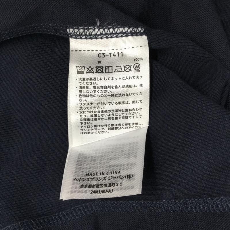 チャンピオン Champion カットソー 長袖 c3-t411 リバースウィーブロングスリーブTシャツ クルーネックカットソー XL ロゴ、文字 紺 / ネイビー /  メンズ USED 古着 中古 10121618