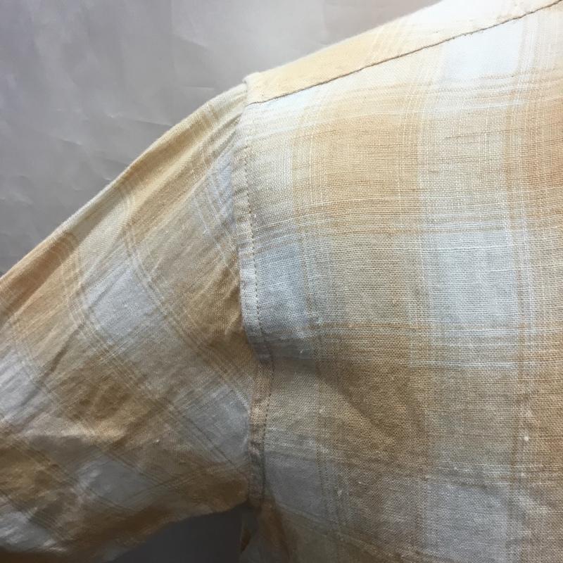 ロンハーマン Ron Herman シャツ、ブラウス 七分袖 411070118-1071 七分袖 リネン L チェック 白 / ホワイト / X 橙 / オレンジ /  メンズ USED 古着 中古 10117731