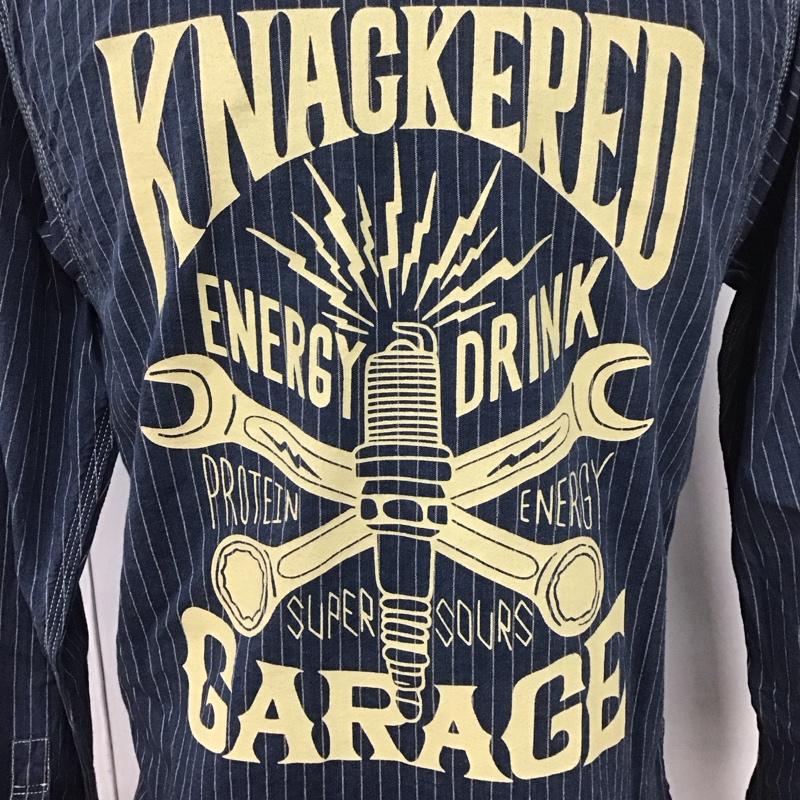 ナッカード KNACKERED シャツ、ブラウス 長袖 40117 バックプリント ロゴ ワークシャツ M ストライプ 紺 / ネイビー /  メンズ USED 古着 中古 10107041