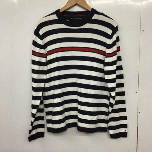 トミーヒルフィガー TOMMY HILFIGER ニット、セーター 長袖 長袖ニットカットソー クルーネック セーター M ボーダー柄 白 / ホワイト / X 紺 / ネイビー /  メンズ USED 古着 中古 10137182