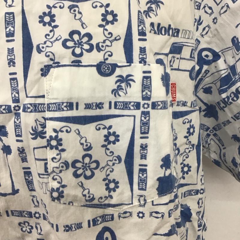 チャムス CHUMS シャツ、ブラウス 半袖 CH02-1073 アロハシャツ コットン L 総柄 白 / ホワイト / X 緑 / グリーン /  メンズ USED 古着 中古 10108179