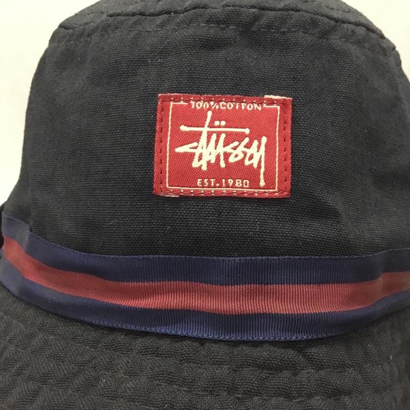 ステューシー STUSSY 帽子 ハット バケットハット USA製 ロゴ、文字 黒 / ブラック / X えんじ / ワインレッド /  メンズ USED 古着 中古 10113727