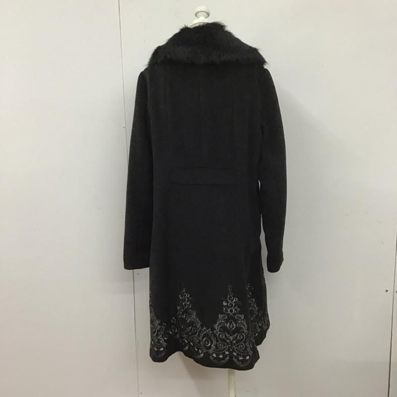 アクシーズファム axes femme コート コート一般 ロングコート ロングジャケット ファーカラージャケット アウター L 無地 黒 / ブラック /  レディース USED 古着 中古 10107713