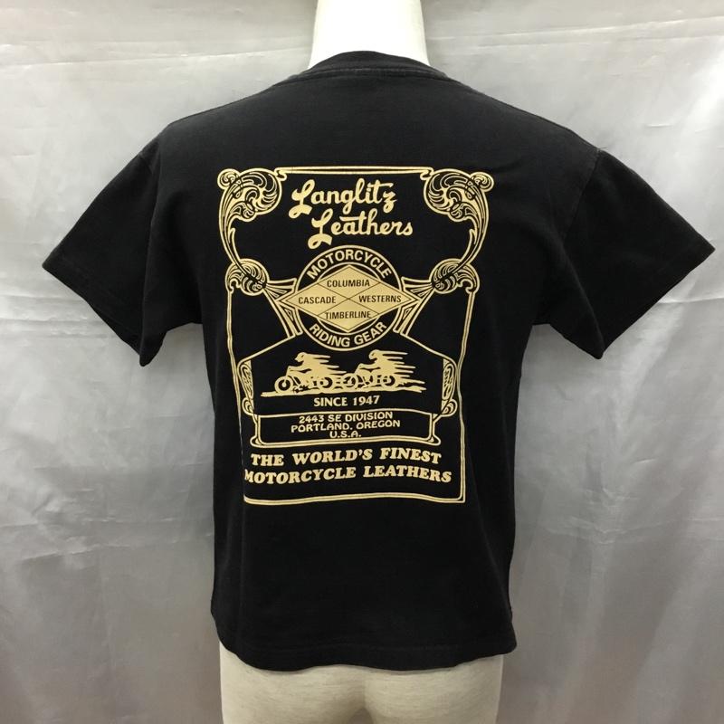 ラングリッツレザーズ Langlitz Leathers Tシャツ 半袖 半袖カットソー プリントTシャツ クルーネックカットソー S ロゴ、文字 黒 / ブラック /  メンズ USED 古着 中古 10116714
