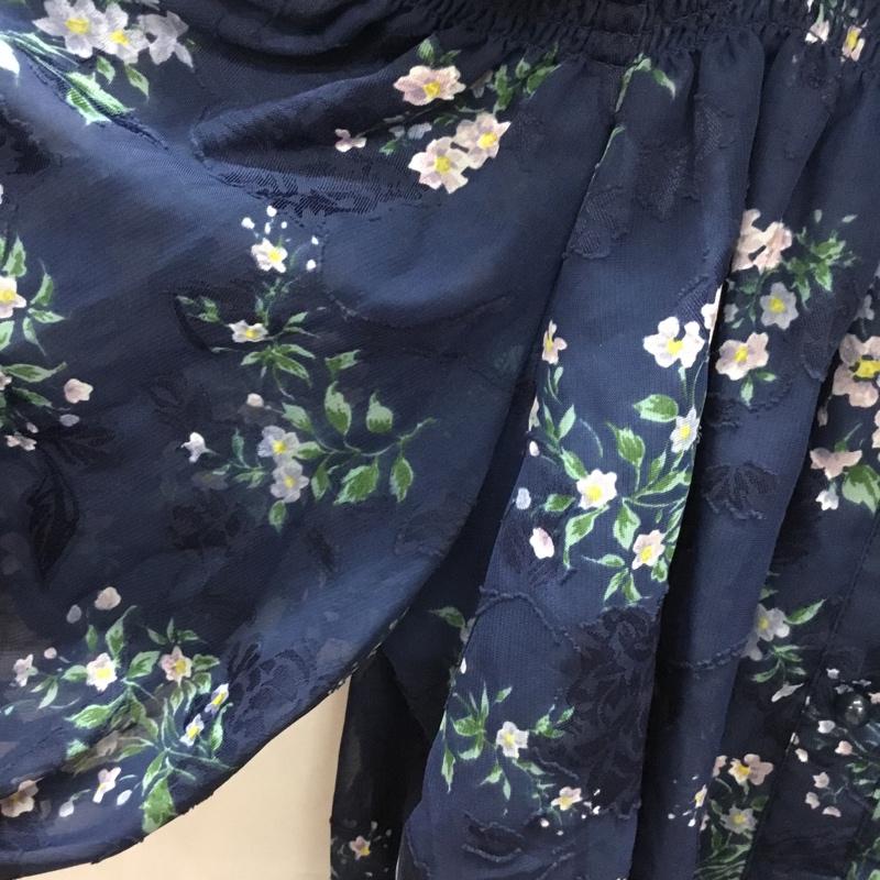 マジェスティックレゴン MAJESTIC LEGON カットソー 半袖 1085032900 オープンショルダーブラウス S 花柄 紺 / ネイビー /  レディース USED 古着 中古 10118188
