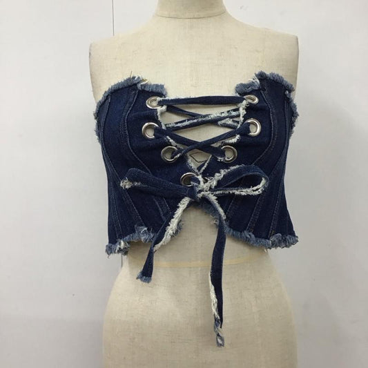 ザラ ZARA トップス トップス 8197 004 400 デニム コルセット ベルト S 無地 青 / ブルー /  レディース USED 古着 中古 10109650
