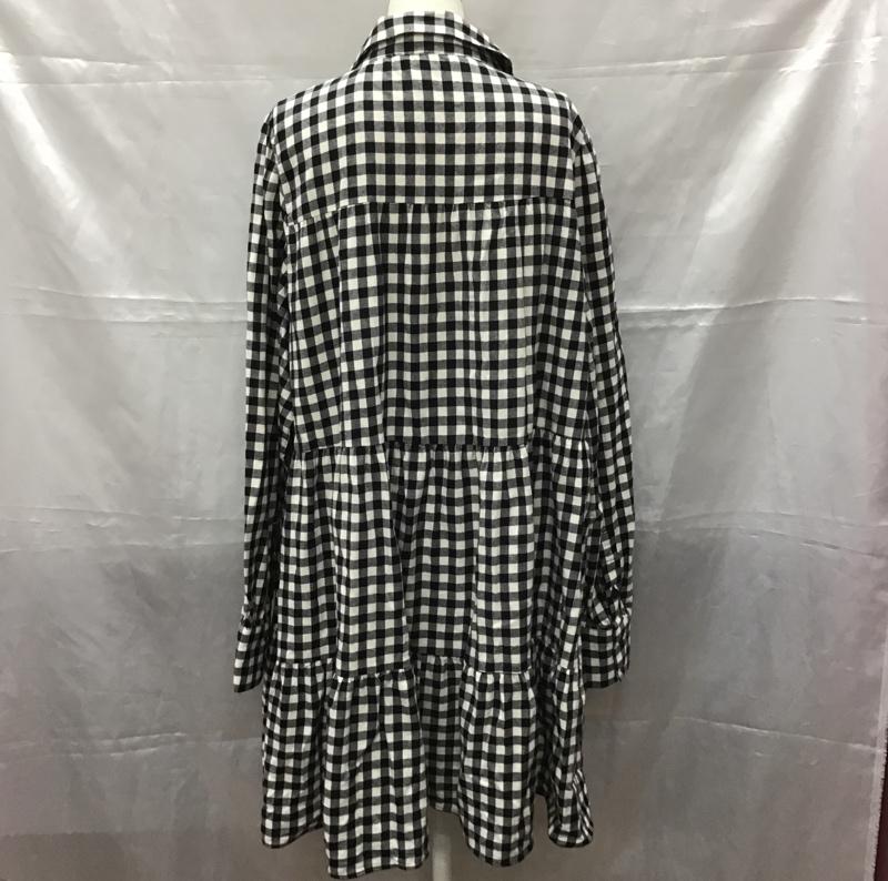ザラ ZARA ワンピース ひざ丈スカート 2098 530 064 ティアード 長袖 XL チェック 黒 / ブラック / X 白 / ホワイト /  レディース USED 古着 中古 10112459