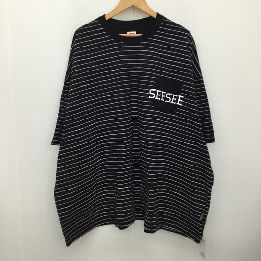 シーシー SEE SEE Tシャツ 半袖 SUPER BIG FLAT BOADER XXL ボーダー柄 黒 / ブラック / X 白 / ホワイト /  メンズ USED 古着 中古 10151112
