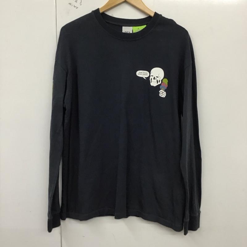 ザラ ZARA カットソー 長袖 長袖カットソー 無地カットソー クルーネック L プリント 紺 / ネイビー /  メンズ USED 古着 中古 10130089