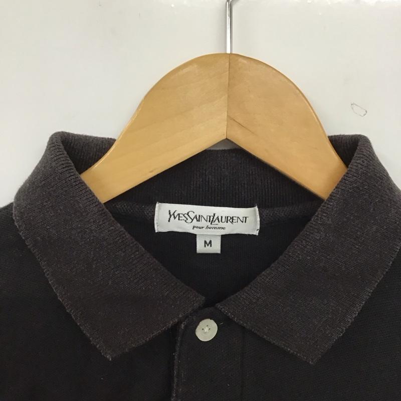 イヴサンローラン Yves Saint Laurent カットソー 長袖 長袖ポロシャツ 長袖カットソー カラーシャツ M ロゴ、文字 黒 / ブラック /  メンズ USED 古着 中古 10144967