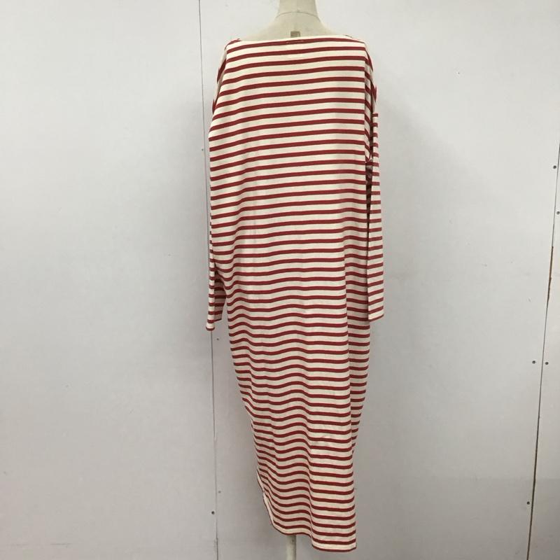 ガーゼ Gauze ワンピース ロングスカート 長袖ロングワンピース サイドスリットワンピース ボーダースカート ボーダー柄 白 / ホワイト / X 赤 / レッド /  レディース USED 古着 中古 10109956
