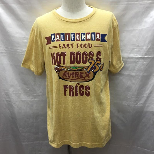 アヴィレックス AVIREX Tシャツ 半袖 6143472 クルーネック ホットドッグ XL ロゴ、文字 黄 / イエロー /  メンズ USED 古着 中古 10118943