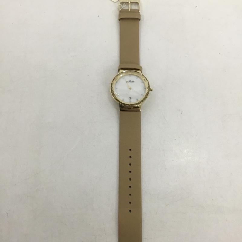 スカーゲン SKAGEN 腕時計 アナログ（クォーツ式） SKW2166 レザーベルト ロゴ、文字 ベージュ / ベージュ / X 金 / ゴールド /  レディース USED 古着 中古 10135181