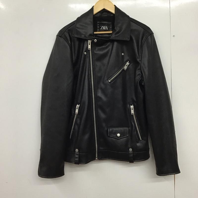 ザラ ZARA ジャケット、上着 ジャンパー、ブルゾン ジップアップ フェイクレザーライダース アウター L 無地 黒 / ブラック /  メンズ USED 古着 中古 10150614