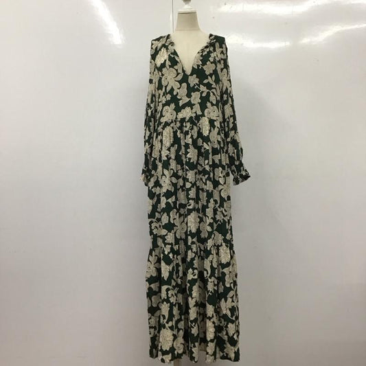 ザラ ZARA ワンピース ロングスカート ロングワンピース 半袖ワンピース フレアスカート ウエスト切り替えワンピース S プリント 白 / ホワイト / X 緑 / グリーン /  レディース USED 古着 中古 10109215