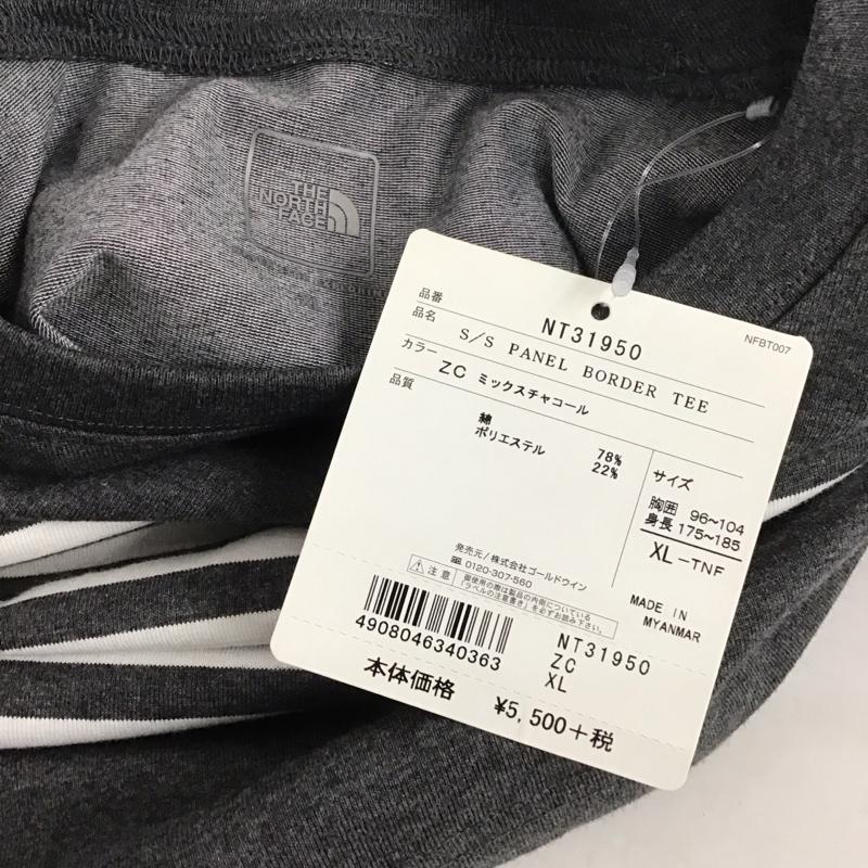 ザノースフェイス THE NORTH FACE Tシャツ 半袖 nt31950 半袖Tシャツ ボーダーTシャツ 半袖カットソー XL ロゴ、文字 白 / ホワイト / X 灰 / グレー /  メンズ USED 古着 中古 10127324