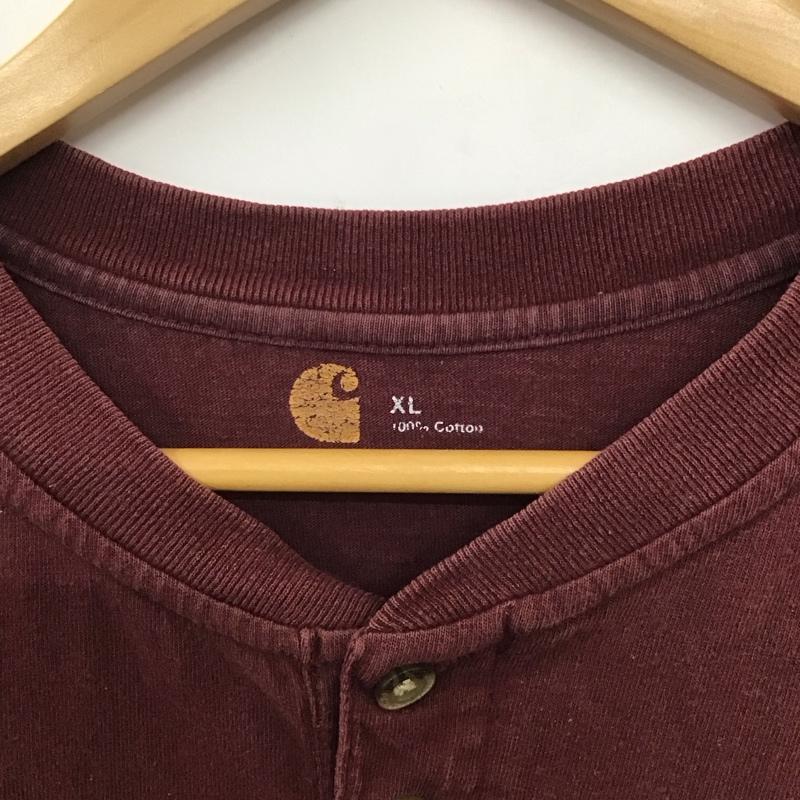 カーハート Carhartt Tシャツ 半袖 半袖カットソー ヘンリーネックカットソー XL ロゴ、文字 えんじ / ワインレッド /  メンズ USED 古着 中古 10145688