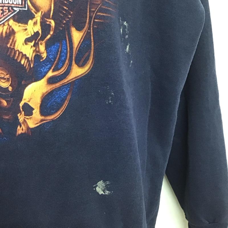 ハーレーダビッドソン Harley-Davidson トレーナー 長袖 長袖トレーナー スウェット クルーネック リブスウェットカットソー 古着 プリント 紺 / ネイビー /  メンズ USED 古着 中古 10124698
