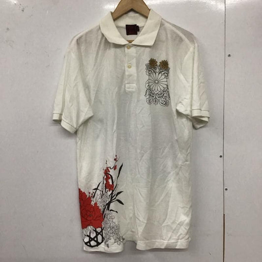 ドロボウニッキ 泥棒日記 ポロシャツ 半袖 半袖ポロシャツ 半袖カットソー カラーシャツ プリント 白 / ホワイト /  メンズ USED 古着 中古 10129494