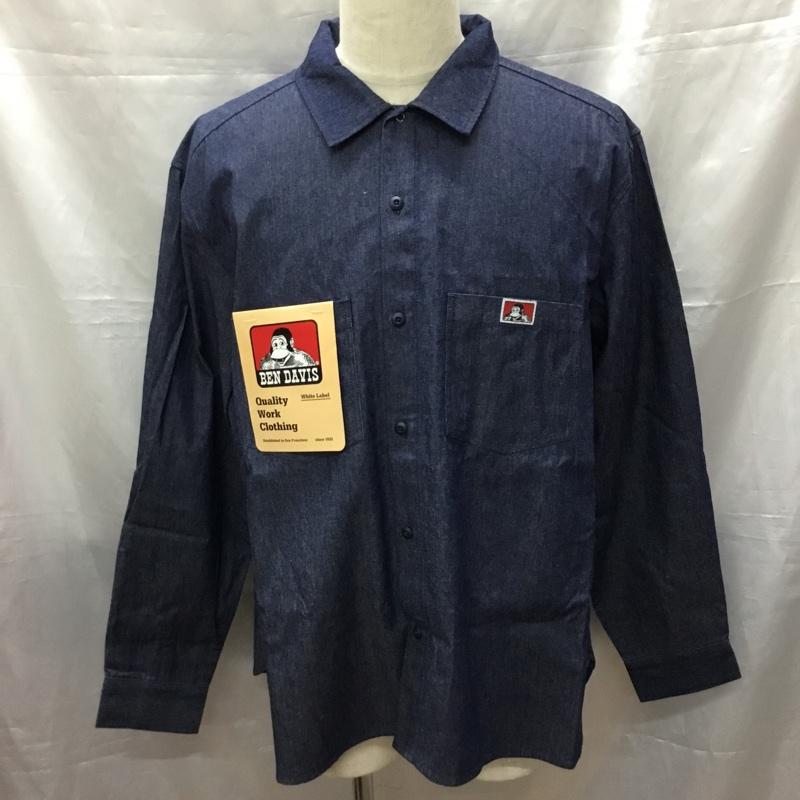 ベンデイビス BEN DAVIS シャツ、ブラウス 長袖 長袖シャツ カラーシャツ ポケットシャツ 長袖カットソー L ロゴ、文字 インディゴ / インディゴ /  メンズ USED 古着 中古 10114355