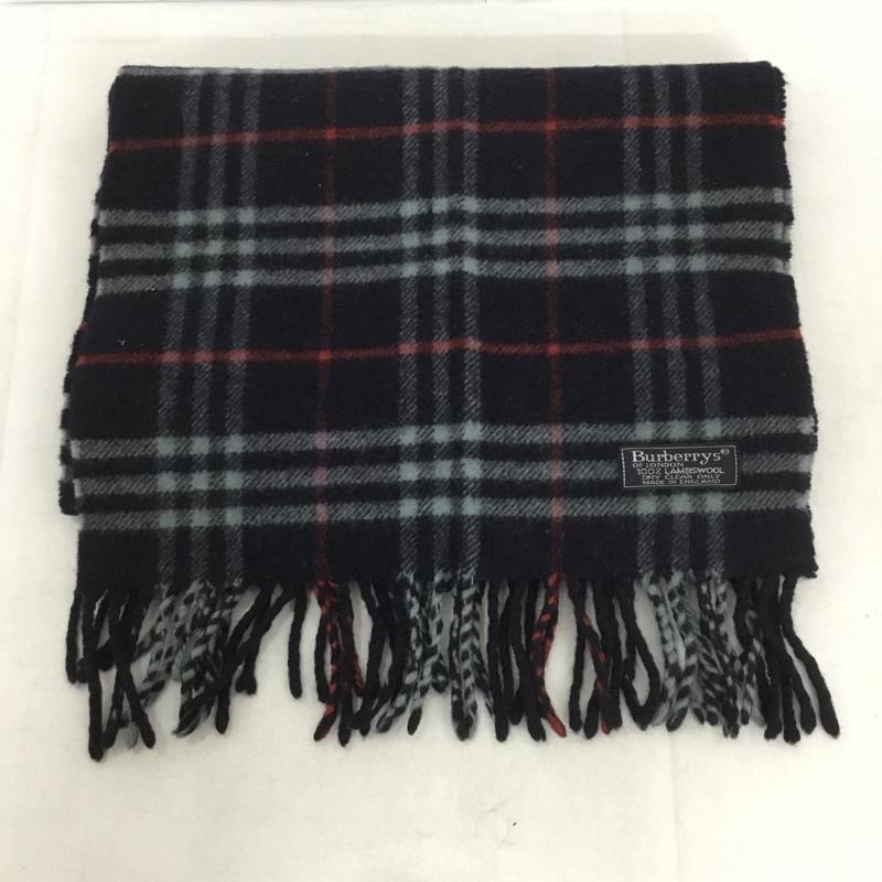 バーバリー BURBERRY マフラー マフラー フリンジ チェック 紺 / ネイビー / X 赤 / レッド / X 灰 / グレー /  メンズ USED 古着 中古 10140172